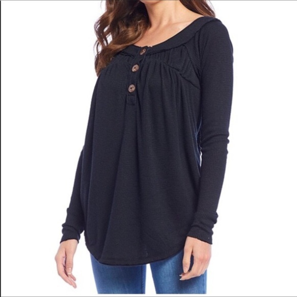 NWT Free people must have thermal Henley top black